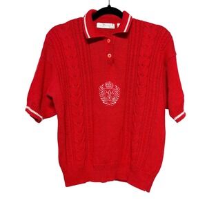 Le Moda Vintage Preppy Cable Knit Polo Womens Size M Old Money Tenniscore Crest